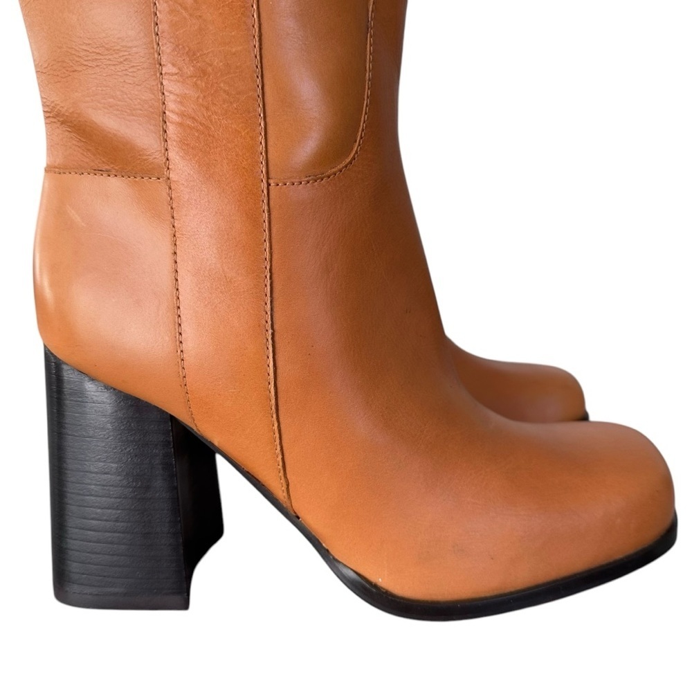 Free People Naomi Leather Square Toe Tall Heel Boots in Tuscan Tan Size 7.5 NWOT - Picture 3 of 16